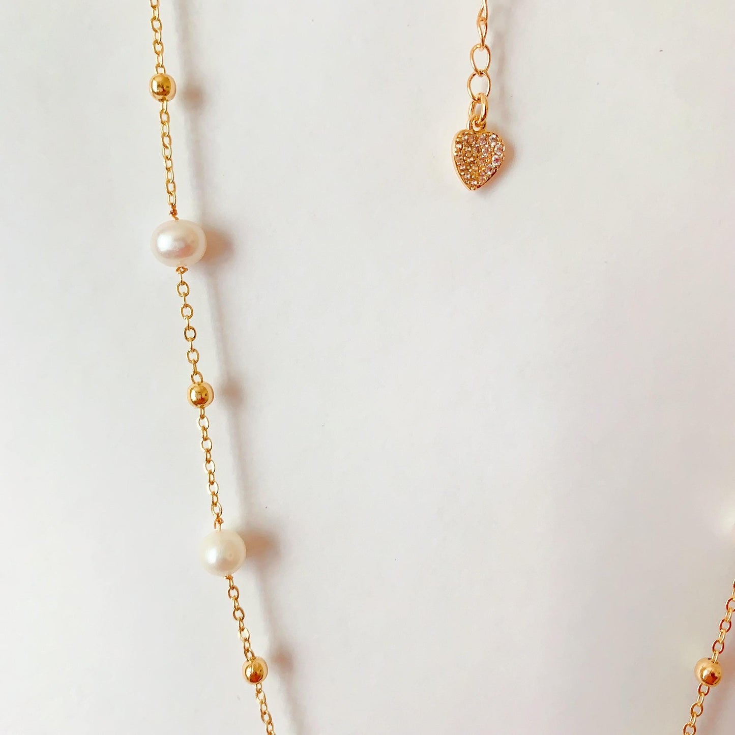 Natural Freshwater White Pearl Necklace Bright Luster Gloss 14K Gold Plated Heart