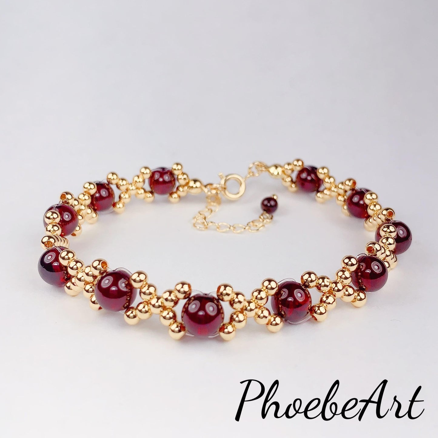 Natural Red Garnet 14K Gold Filled Bracelet: January Birthstone