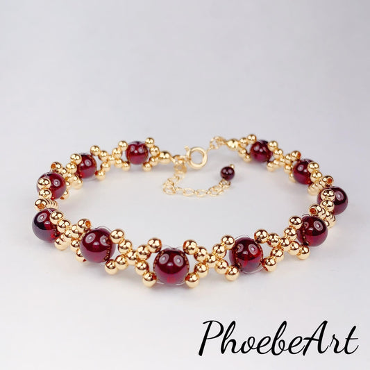 Natural Red Garnet 14K Gold Filled Bracelet: January Birthstone