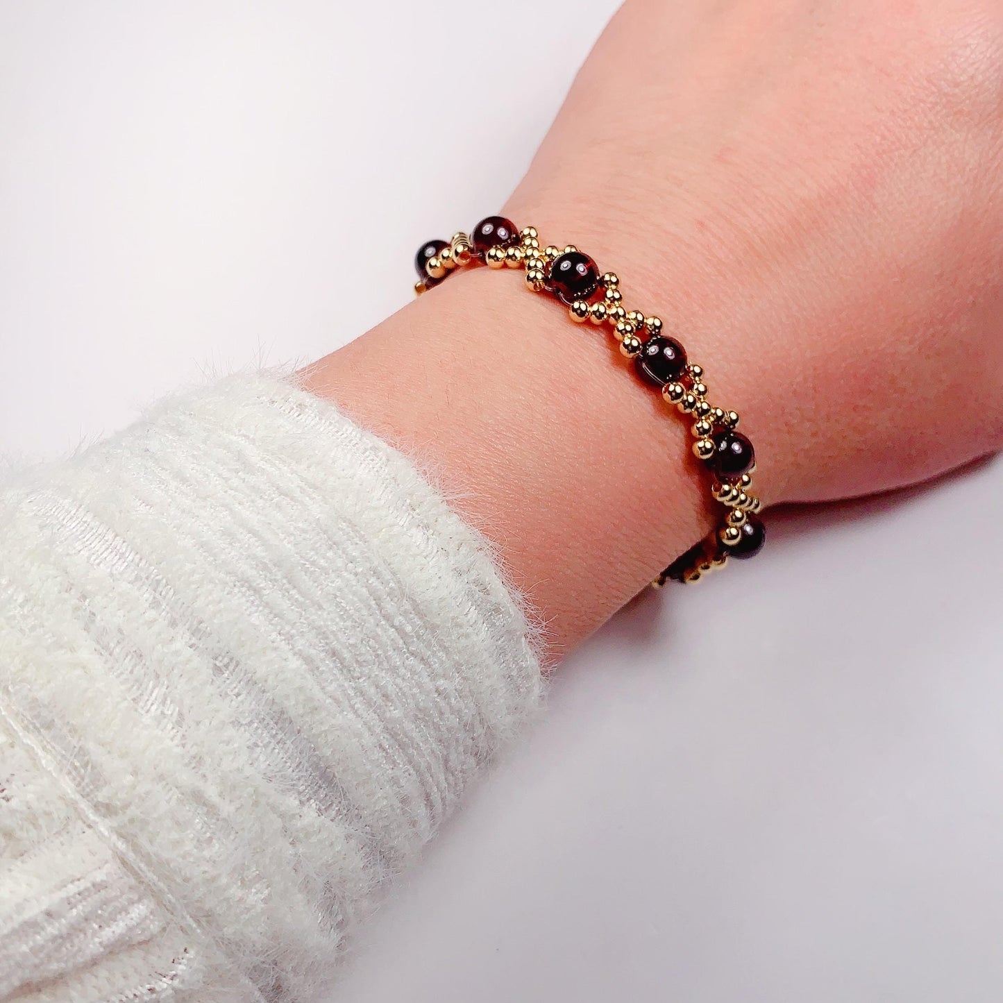 Natural Red Garnet 14K Gold Filled Bracelet: January Birthstone