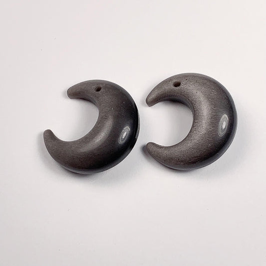 26mm  Good Detail Carved  Natural Black Silver Obsidian moon beads Loose Gems Gemstone