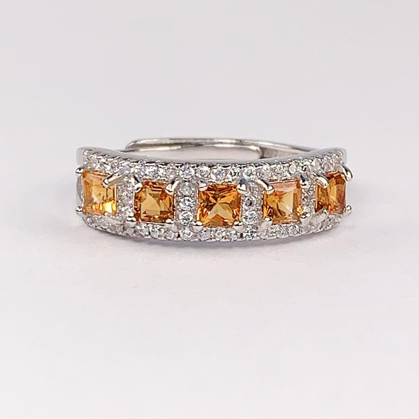 Natural Yellow Citrine Square Cut 18K Gold Plated S 925 Sterling Silver Rings