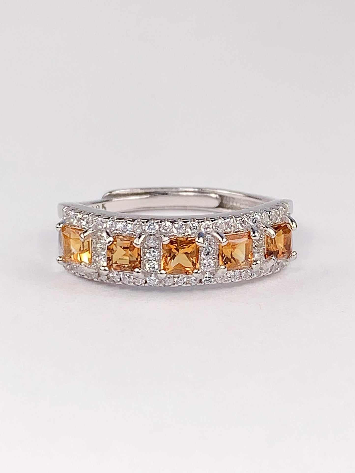 Natural Yellow Citrine Square Cut 18K Gold Plated S 925 Sterling Silver Rings
