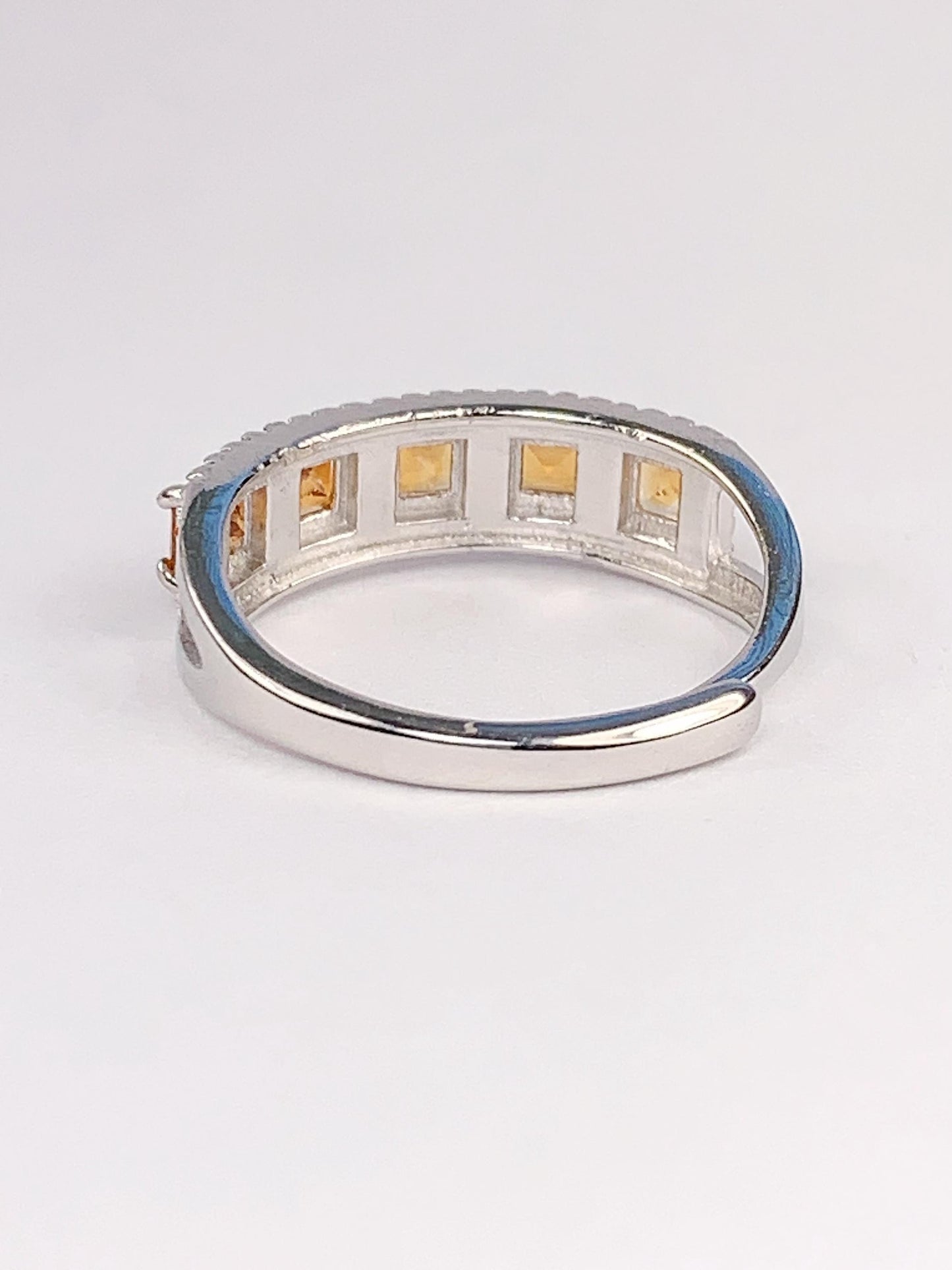 Natural Yellow Citrine Square Cut 18K Gold Plated S 925 Sterling Silver Rings