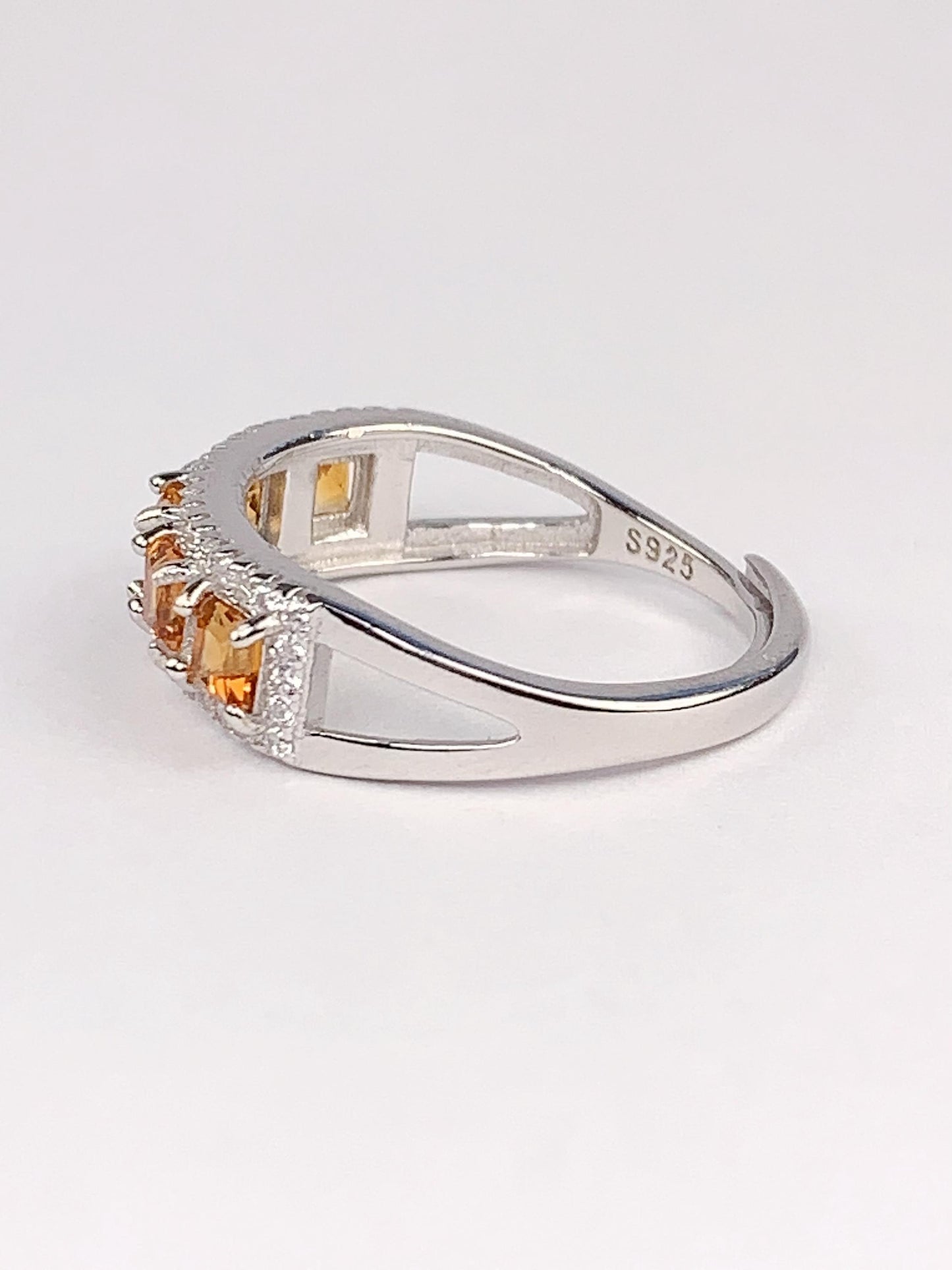 Natural Yellow Citrine Square Cut 18K Gold Plated S 925 Sterling Silver Rings