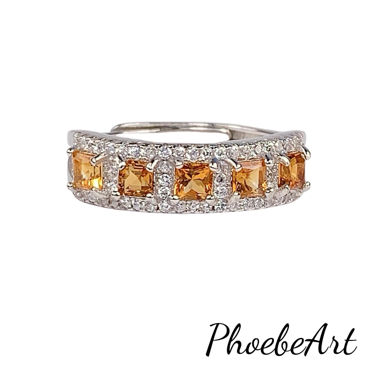 Natural Yellow Citrine Square Cut 18K Gold Plated S 925 Sterling Silver Rings