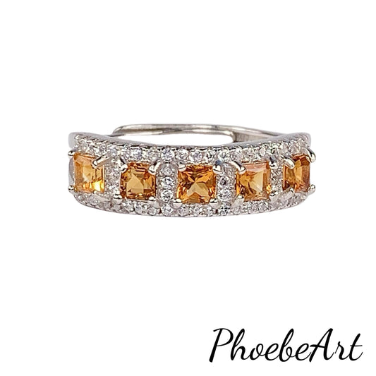Natural Yellow Citrine Square Cut 18K Gold Plated S 925 Sterling Silver Rings