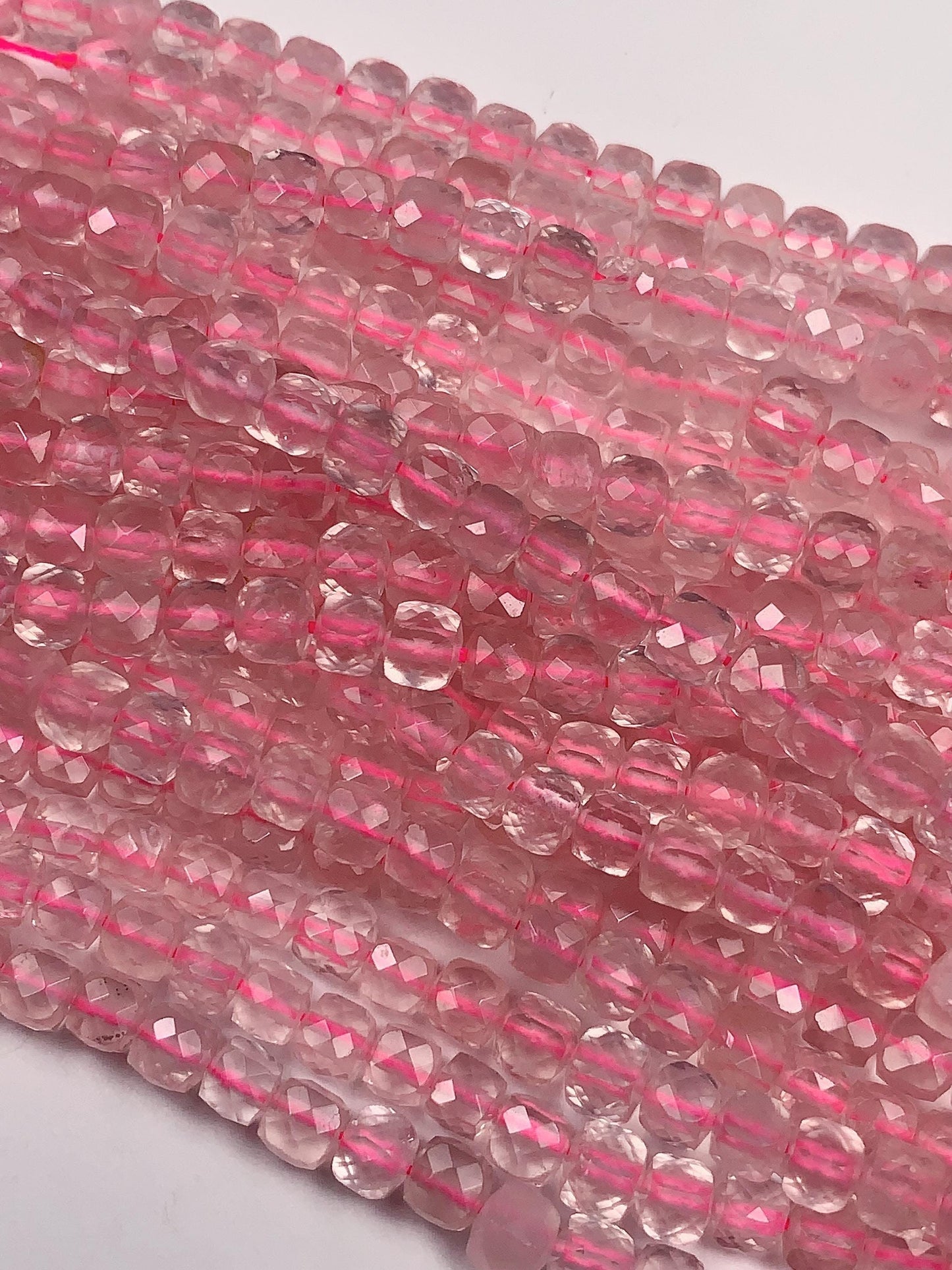 4.5mm + AAA+  Natural madagascar Transparent Pink Rose Quartz Faceted Cube Square Beads 15.5" Strand very good quality
