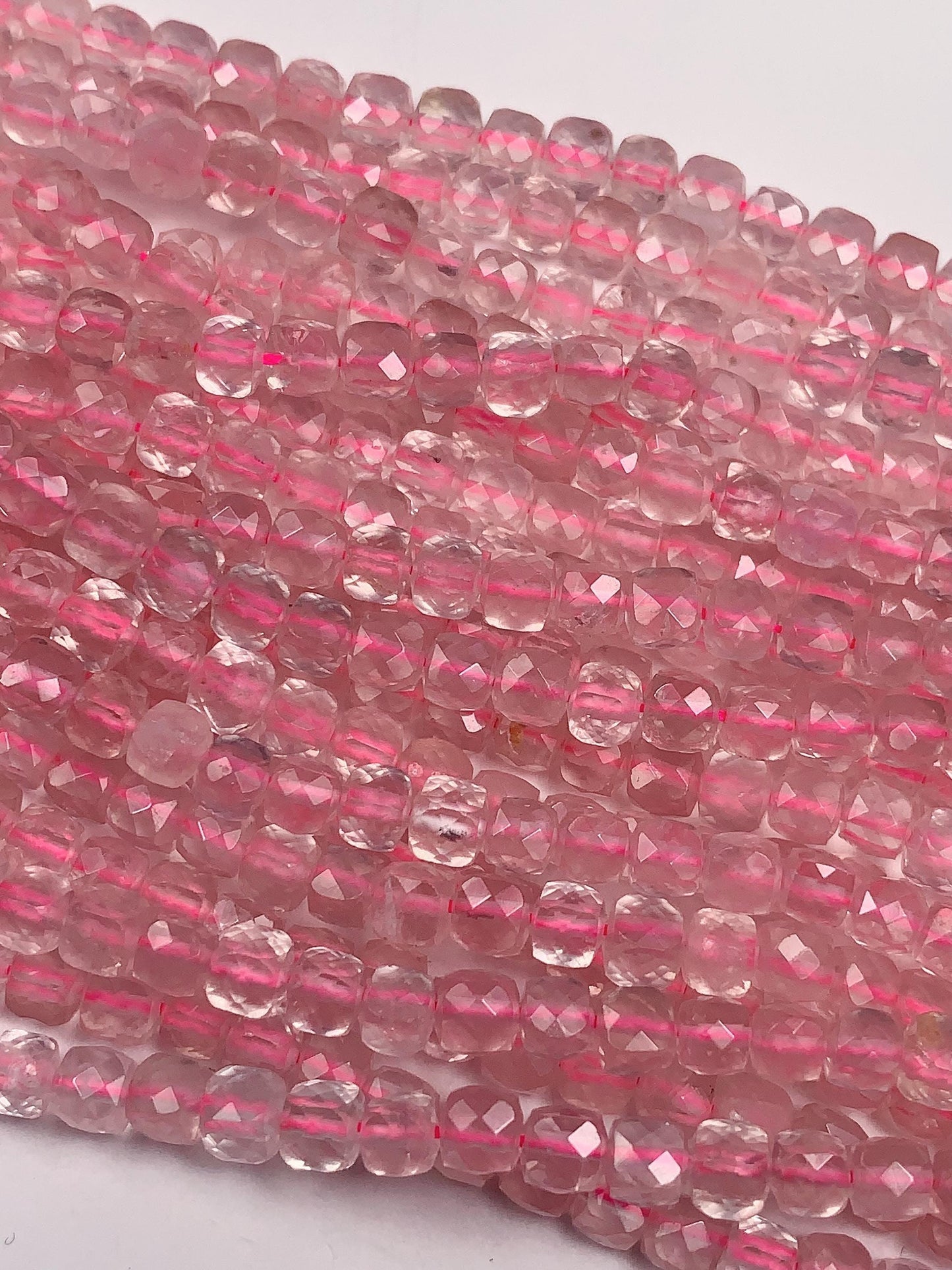 4.5mm + AAA+  Natural madagascar Transparent Pink Rose Quartz Faceted Cube Square Beads 15.5" Strand very good quality