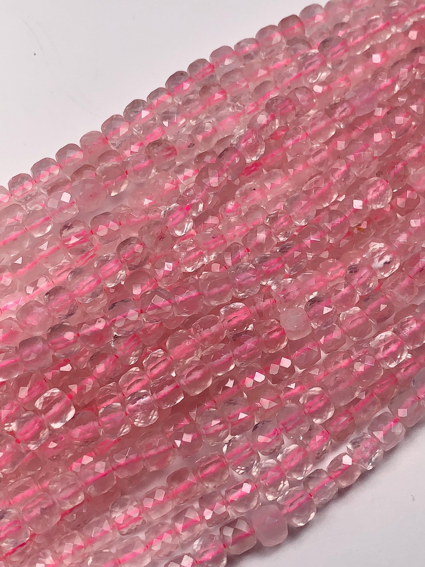 4.5mm + AAA+  Natural madagascar Transparent Pink Rose Quartz Faceted Cube Square Beads 15.5" Strand very good quality