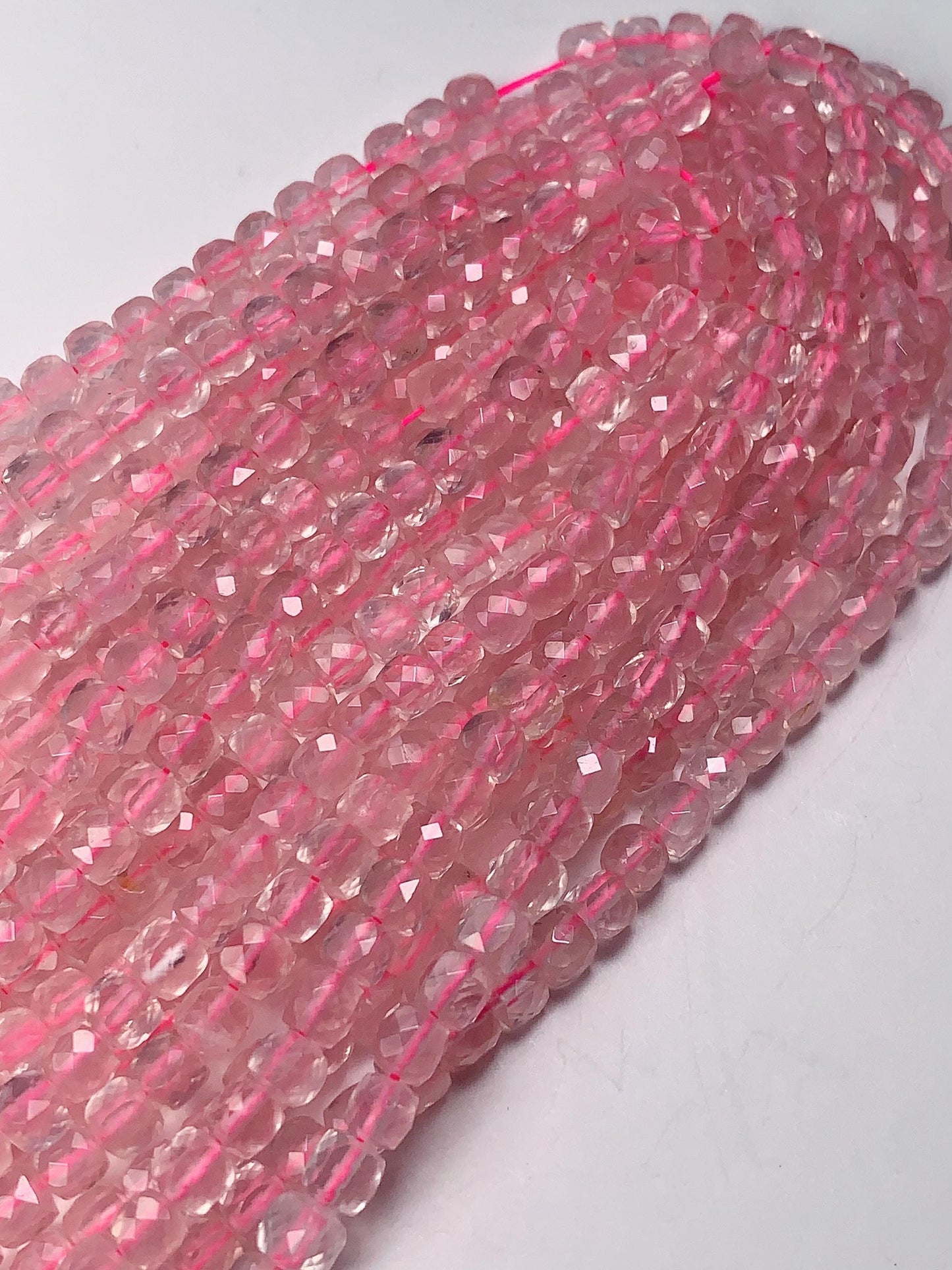 4.5mm + AAA+  Natural madagascar Transparent Pink Rose Quartz Faceted Cube Square Beads 15.5" Strand very good quality