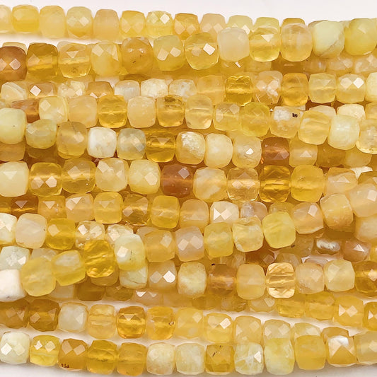 4mm AAA+ Natural Yellow Opal Faceted Cube Square Beads 15.5 Strand