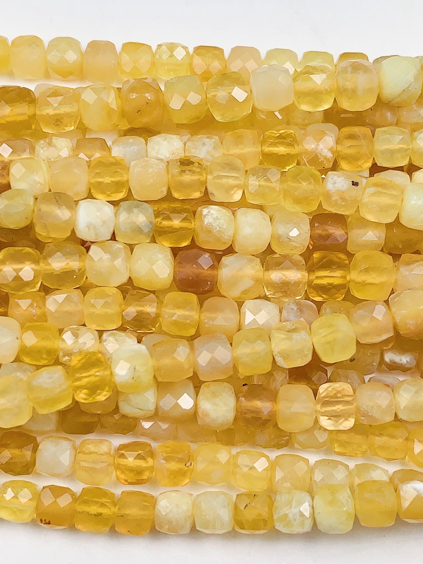 4mm AAA+ Natural Yellow Opal Faceted Cube Square Beads 15.5 Strand