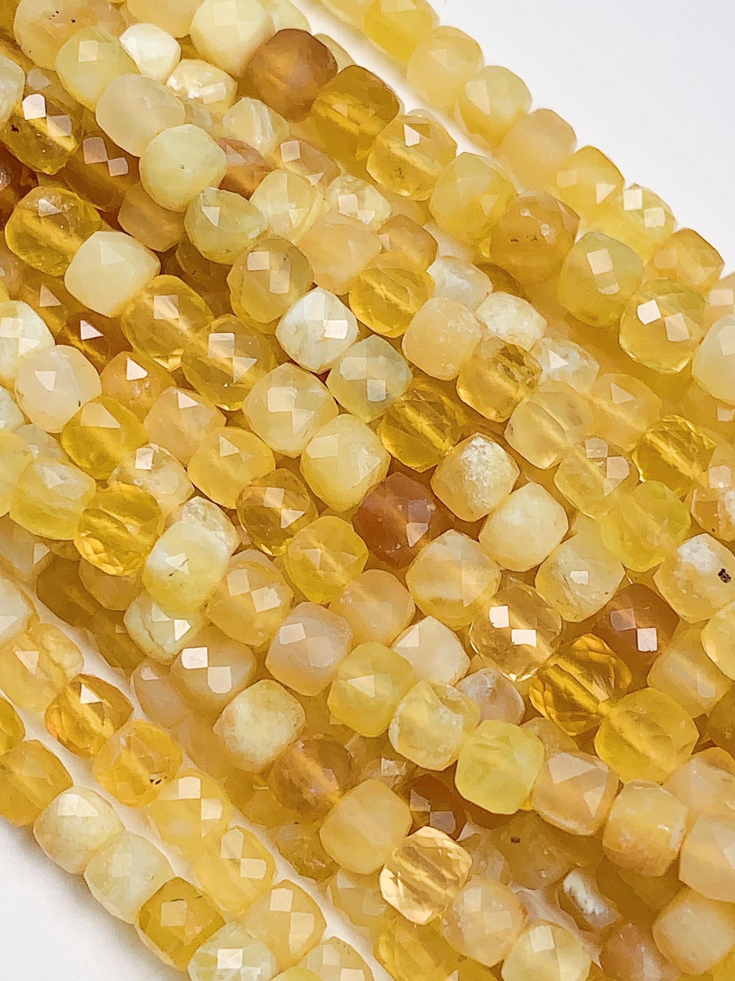 4mm AAA+ Natural Yellow Opal Faceted Cube Square Beads 15.5 Strand