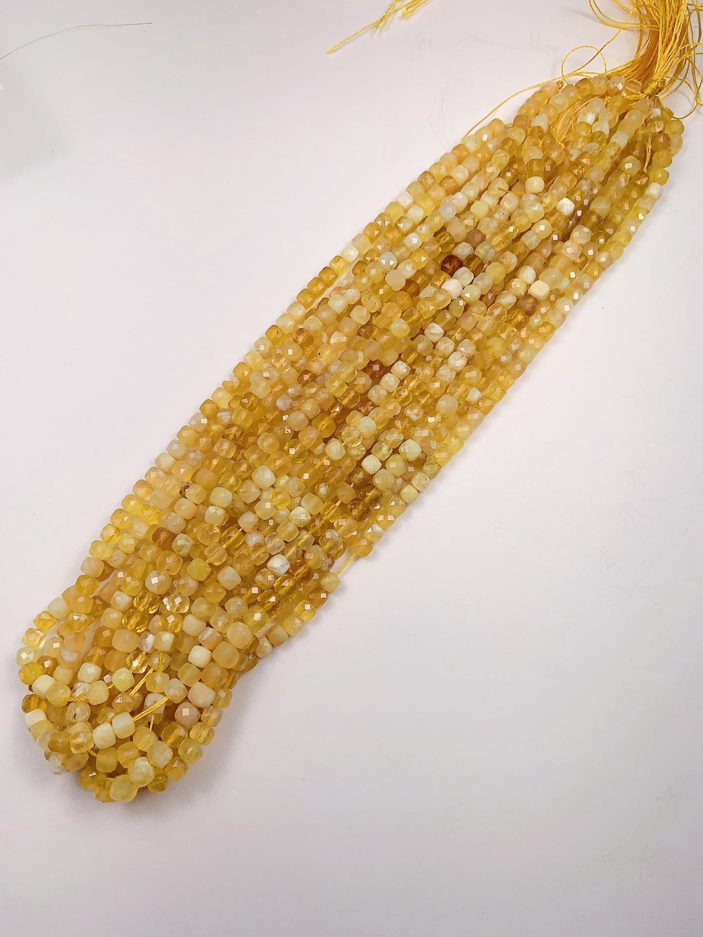 4mm AAA+ Natural Yellow Opal Faceted Cube Square Beads 15.5 Strand