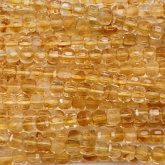3mm AAA Natural Yellow Citrine Faceted Cube Square Beads  15.5" Strand