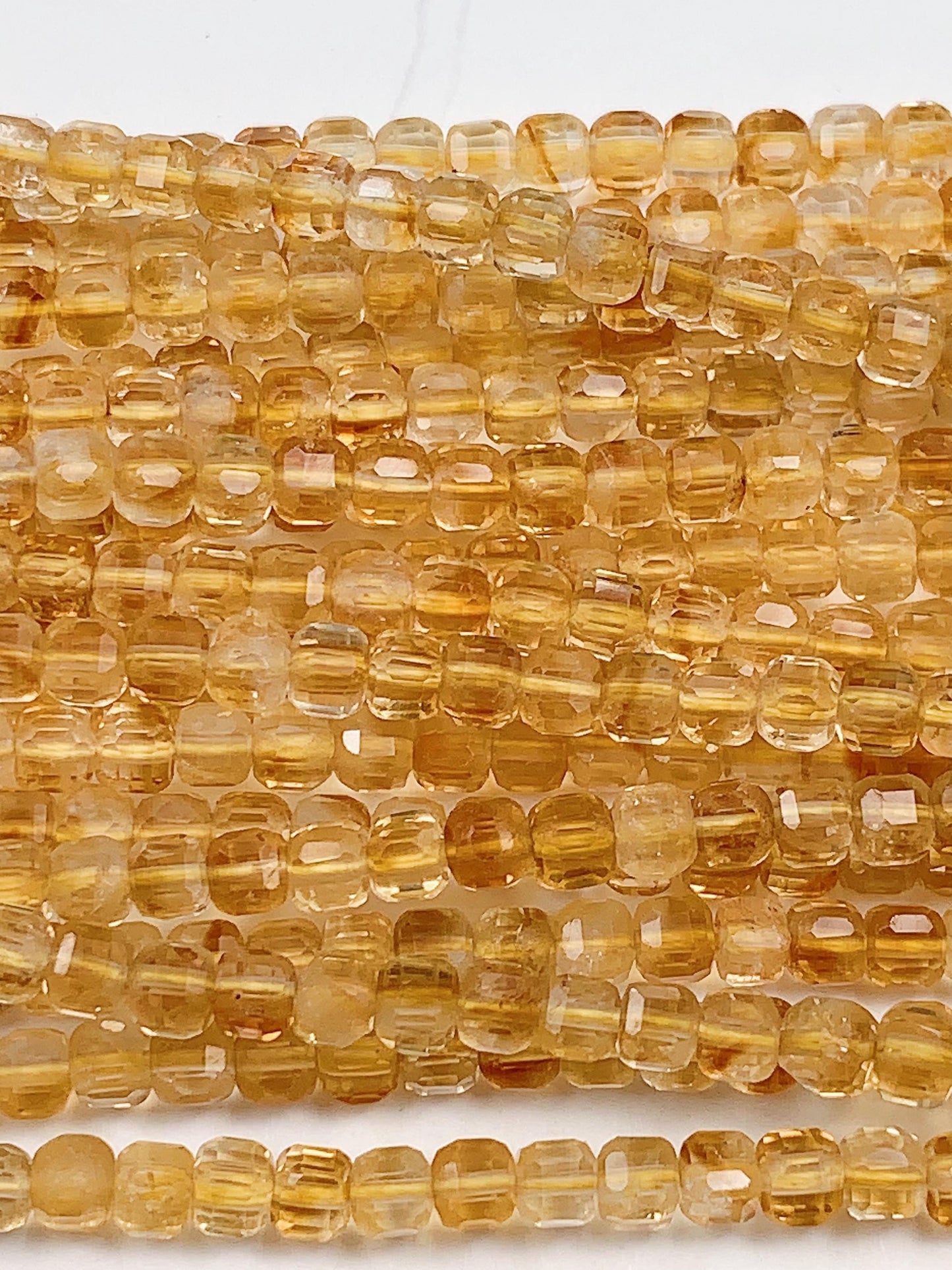 3mm AAA Natural Yellow Citrine Faceted Cube Square Beads  15.5" Strand