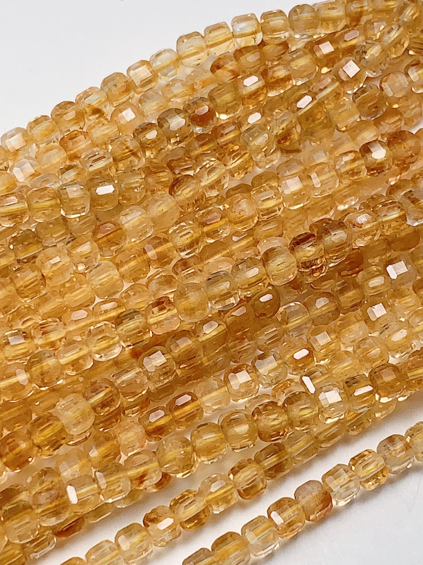 3mm AAA Natural Yellow Citrine Faceted Cube Square Beads  15.5" Strand