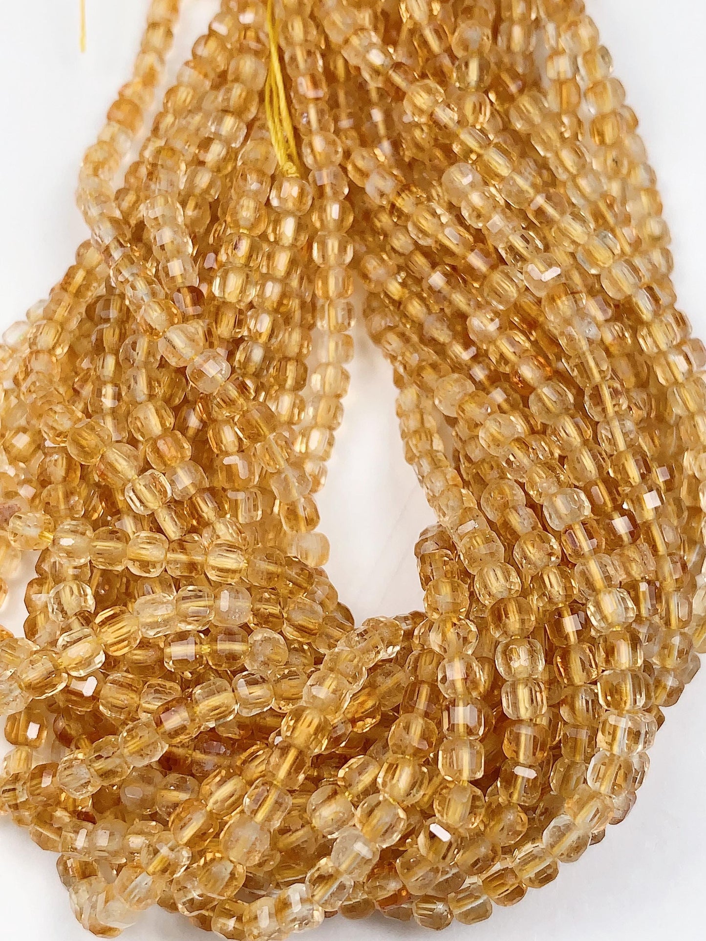 3mm AAA Natural Yellow Citrine Faceted Cube Square Beads  15.5" Strand
