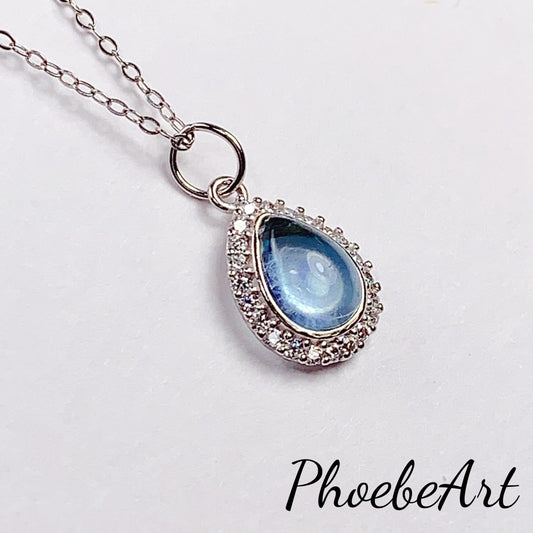 Aquamarine Drop Necklace: 18K Gold Plated Sterling Silver Pendant