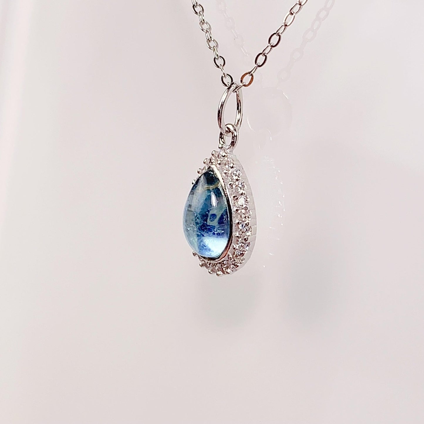 Aquamarine Drop Necklace: 18K Gold Plated Sterling Silver Pendant