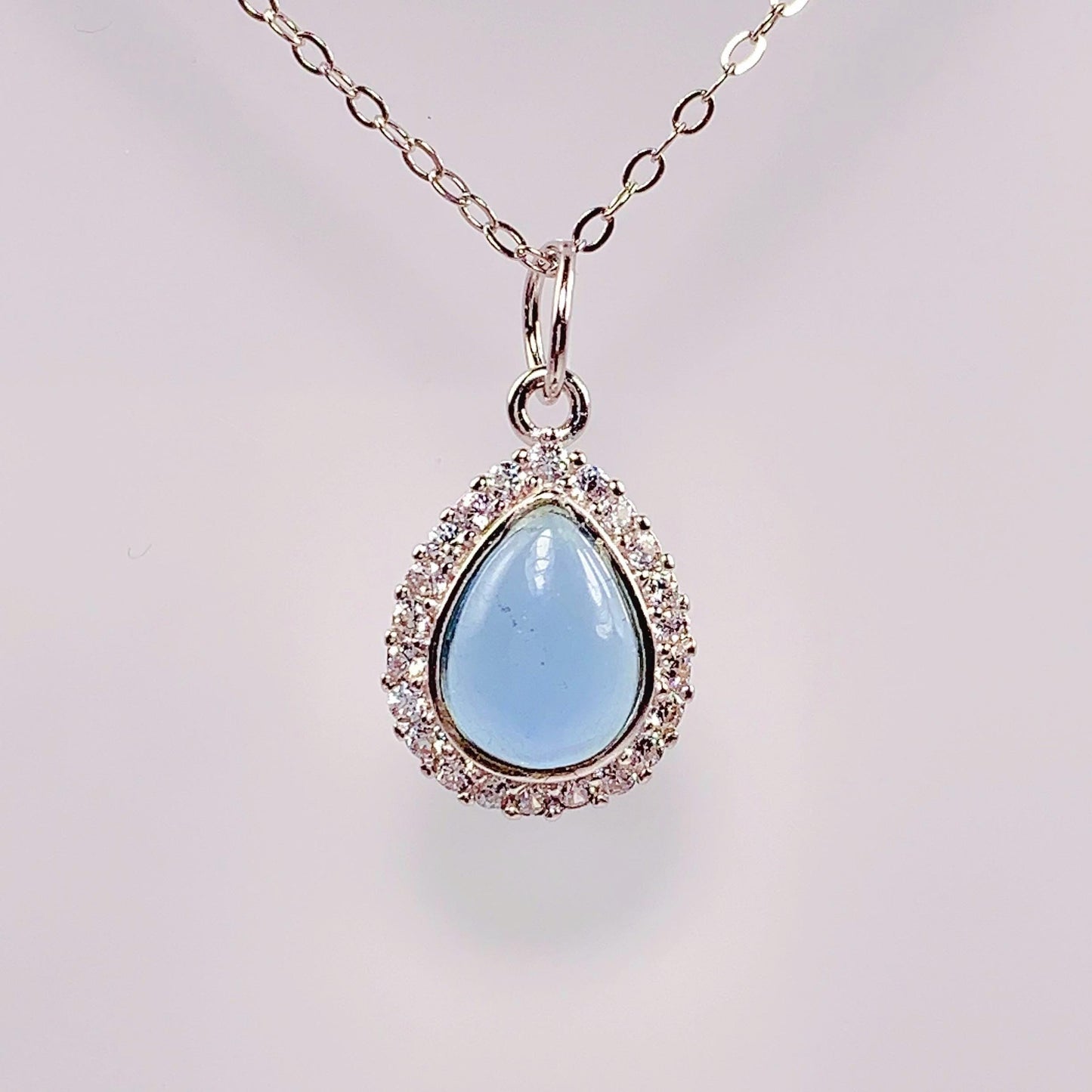 Aquamarine Drop Necklace: 18K Gold Plated Sterling Silver Pendant