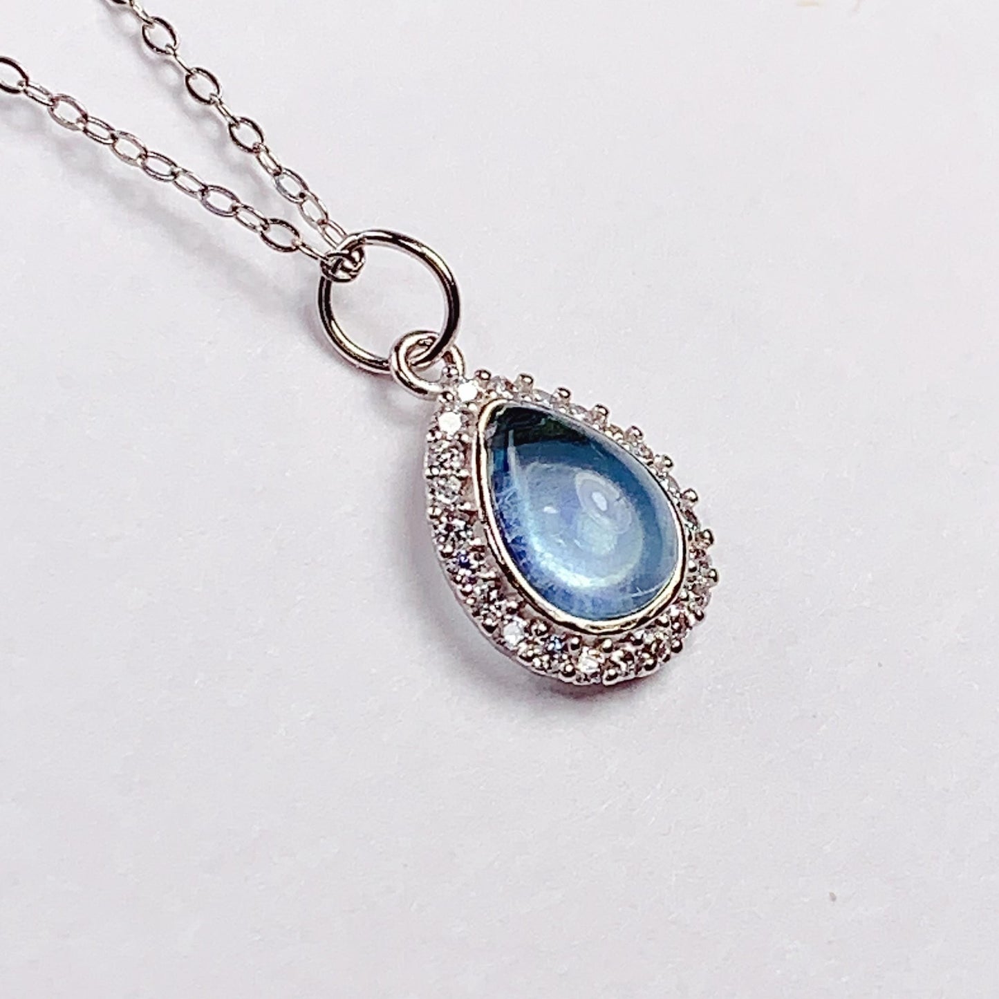 Aquamarine Drop Necklace: 18K Gold Plated Sterling Silver Pendant