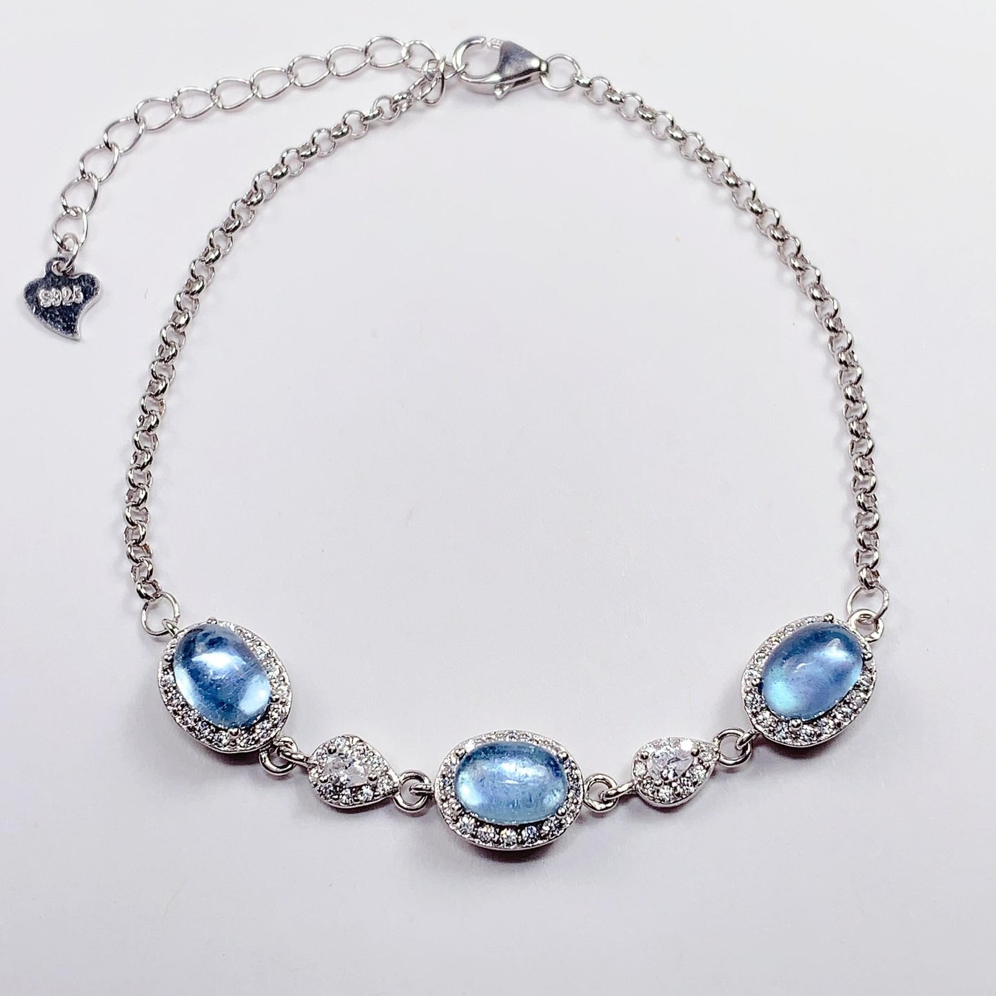 Aquamarine Sterling Silver Bracelet: 18K White Gold Plated