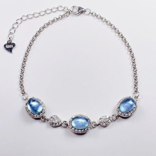 Aquamarine Sterling Silver Bracelet: 18K White Gold Plated