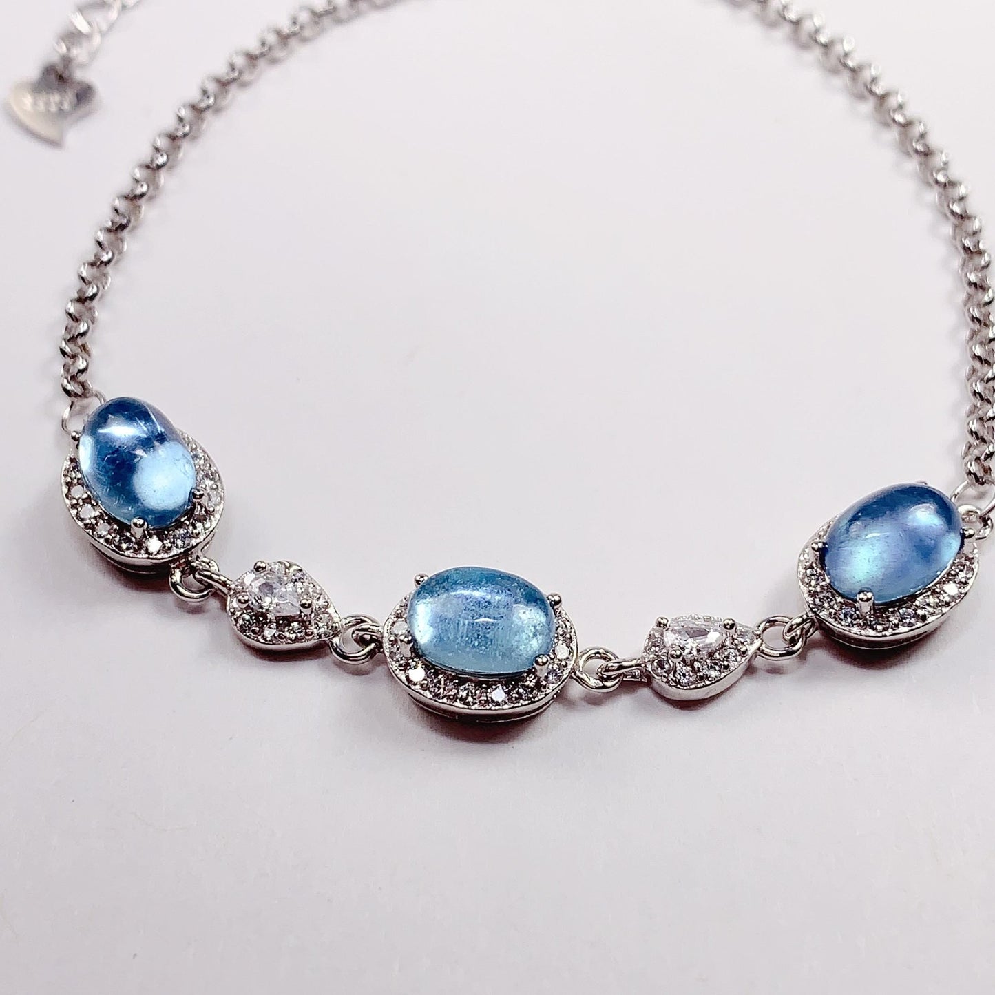 Aquamarine Sterling Silver Bracelet: 18K White Gold Plated
