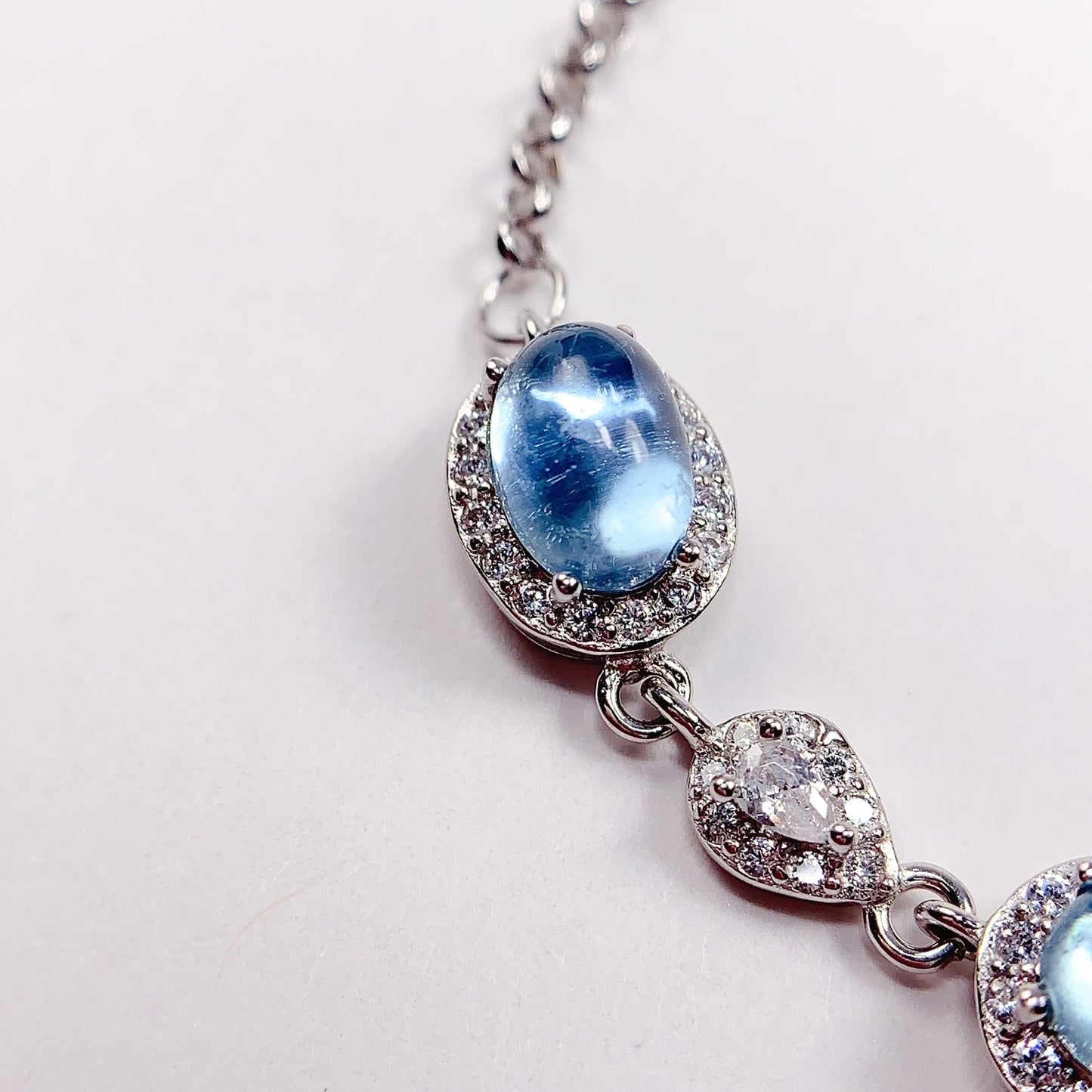 Aquamarine Sterling Silver Bracelet: 18K White Gold Plated