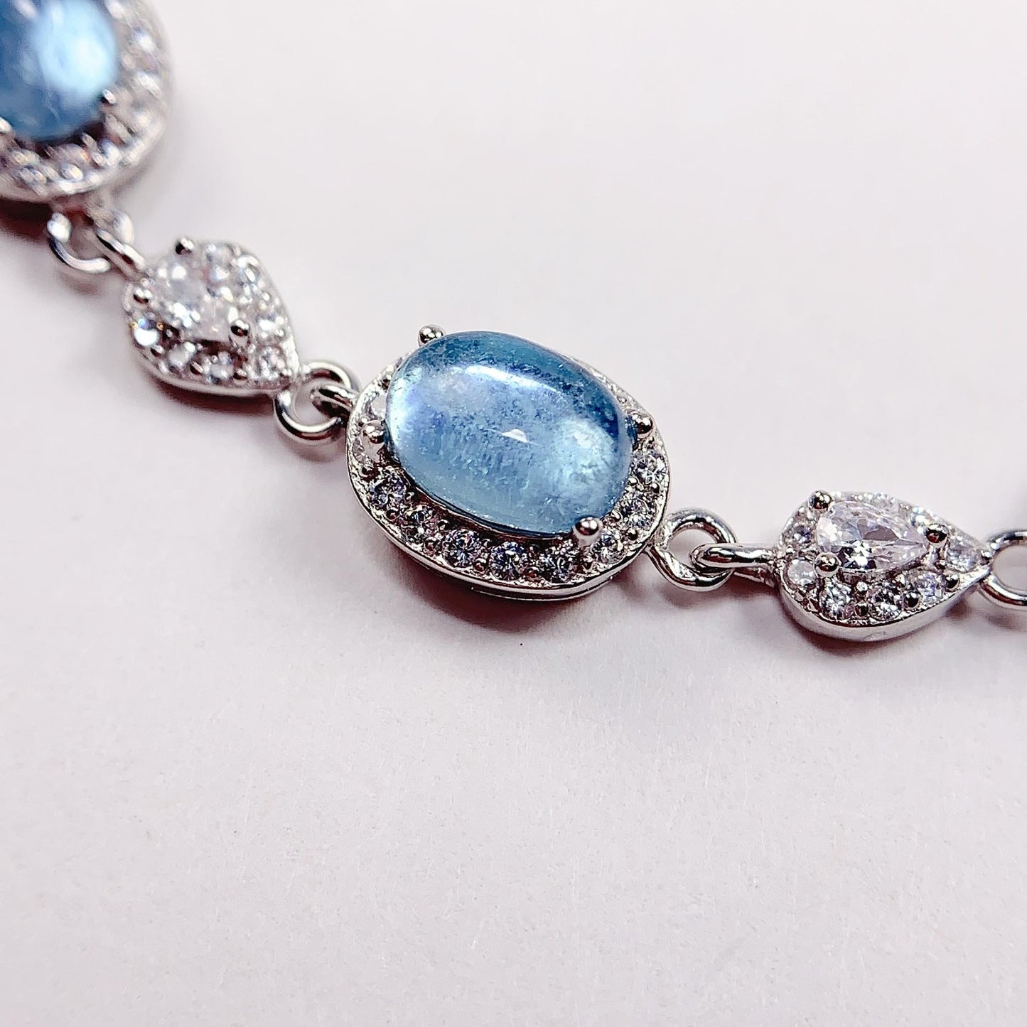Aquamarine Sterling Silver Bracelet: 18K White Gold Plated