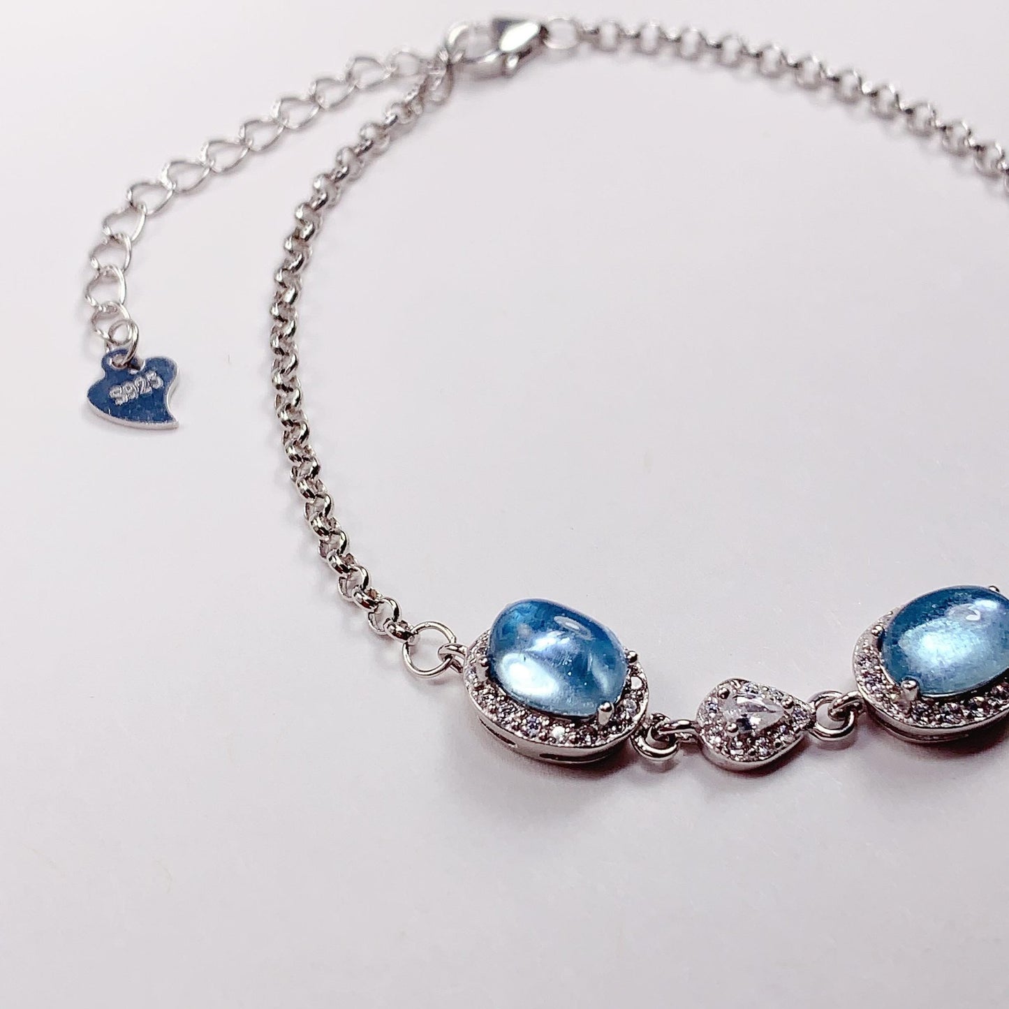 Aquamarine Sterling Silver Bracelet: 18K White Gold Plated
