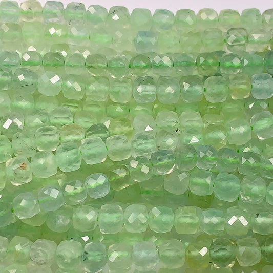 4.5mm+ high quality Genuine Natural green  Prehnite Faceted Cube Square Beads 15.5" Strand