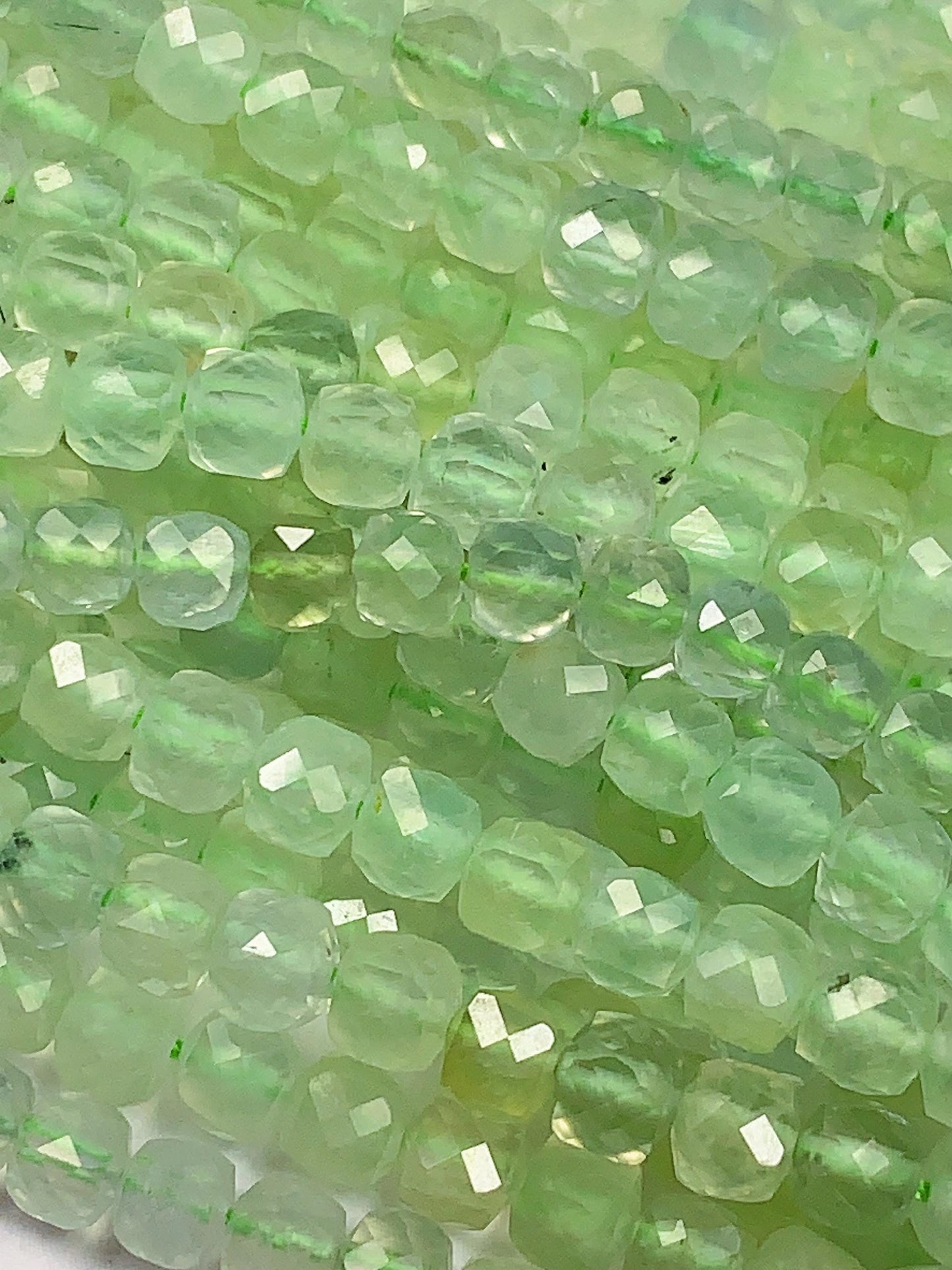 4.5mm+ high quality Genuine Natural green  Prehnite Faceted Cube Square Beads 15.5" Strand