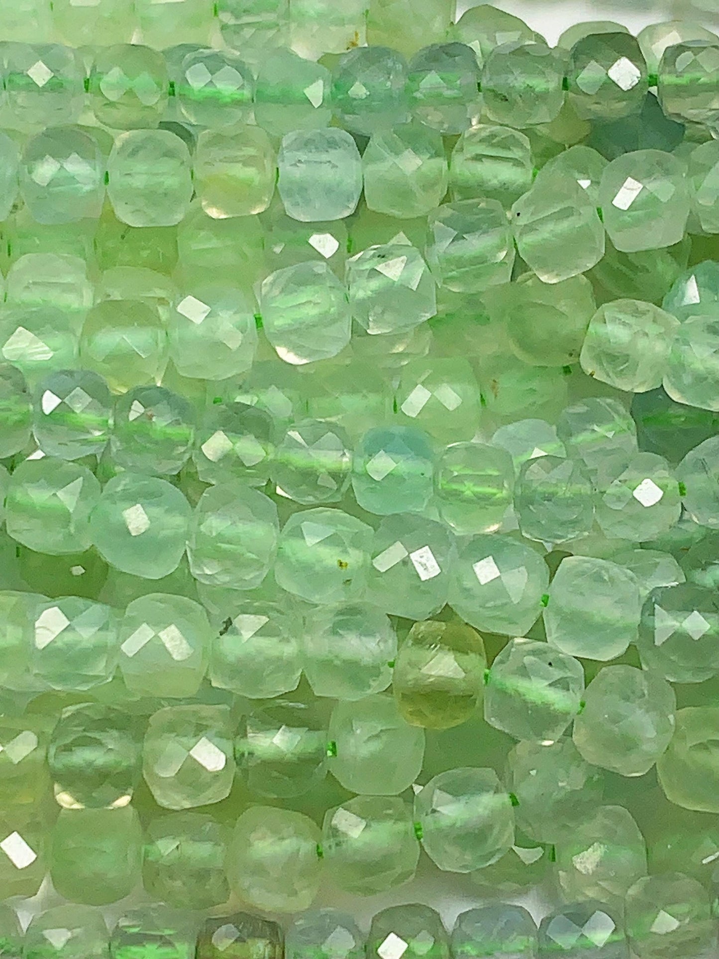 4.5mm+ high quality Genuine Natural green  Prehnite Faceted Cube Square Beads 15.5" Strand