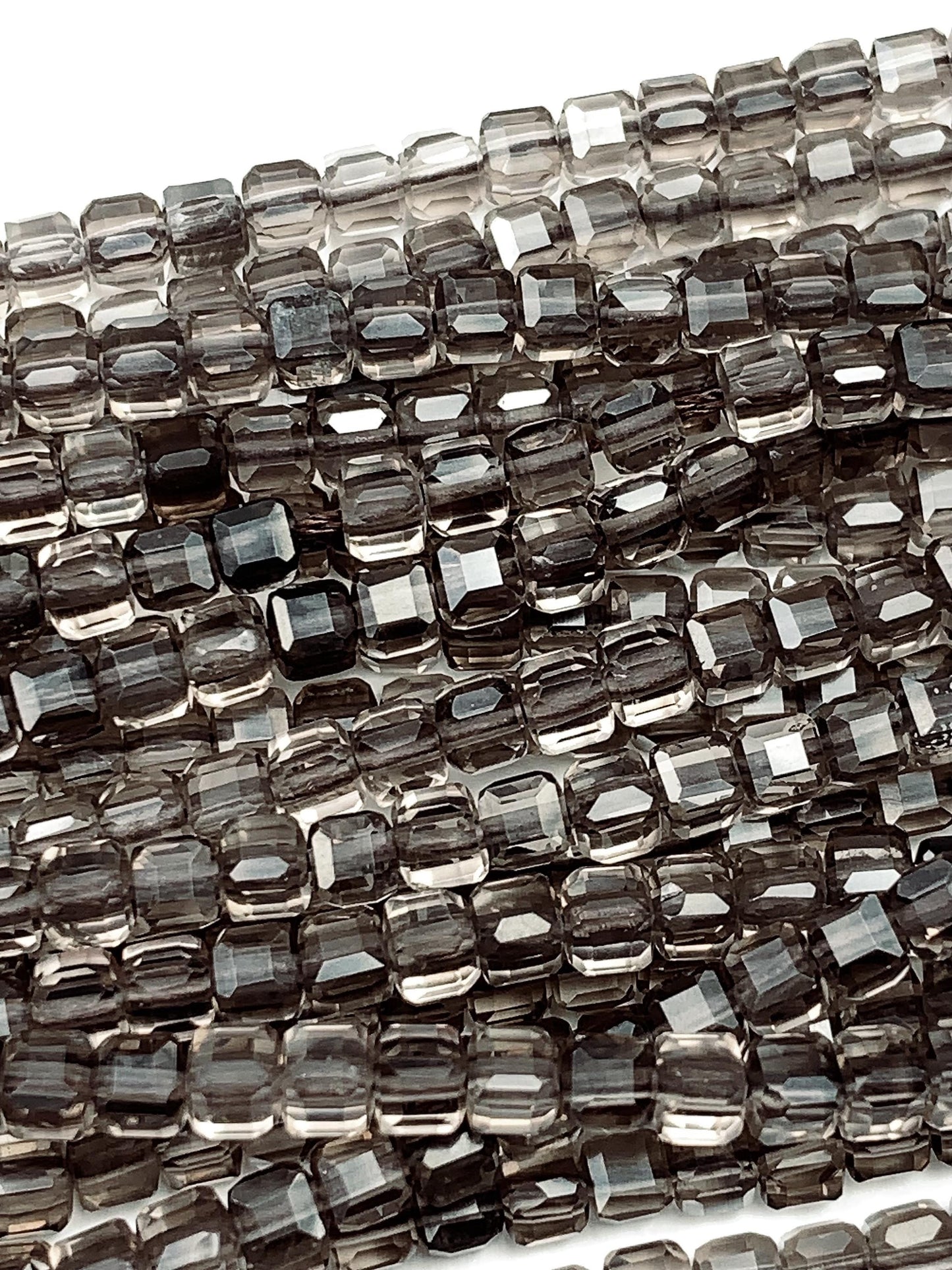 AAA Ice Smoky Obsidian Beads: 3mm Faceted Cube, 15.5" Strand