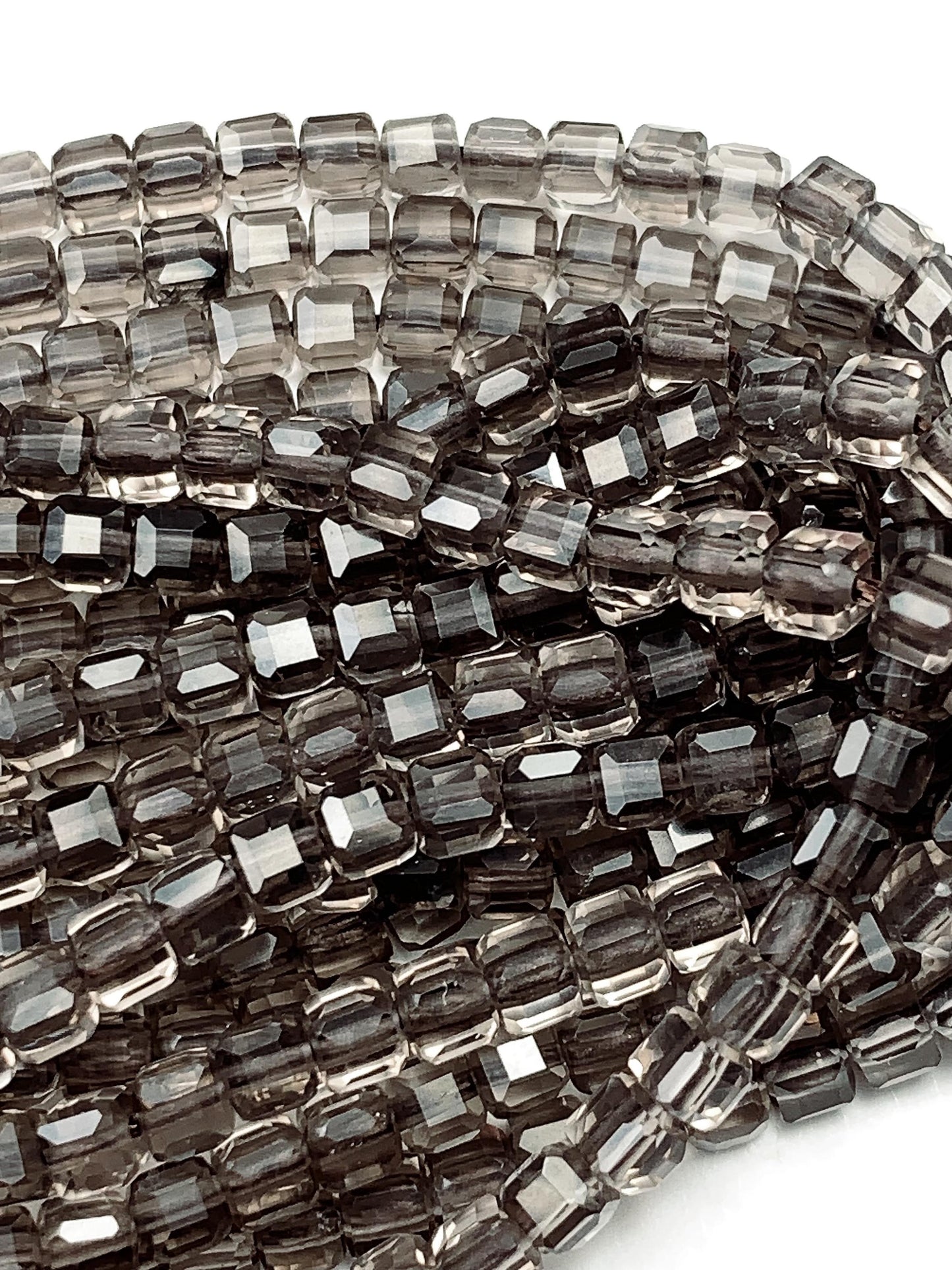 AAA Ice Smoky Obsidian Beads: 3mm Faceted Cube, 15.5" Strand