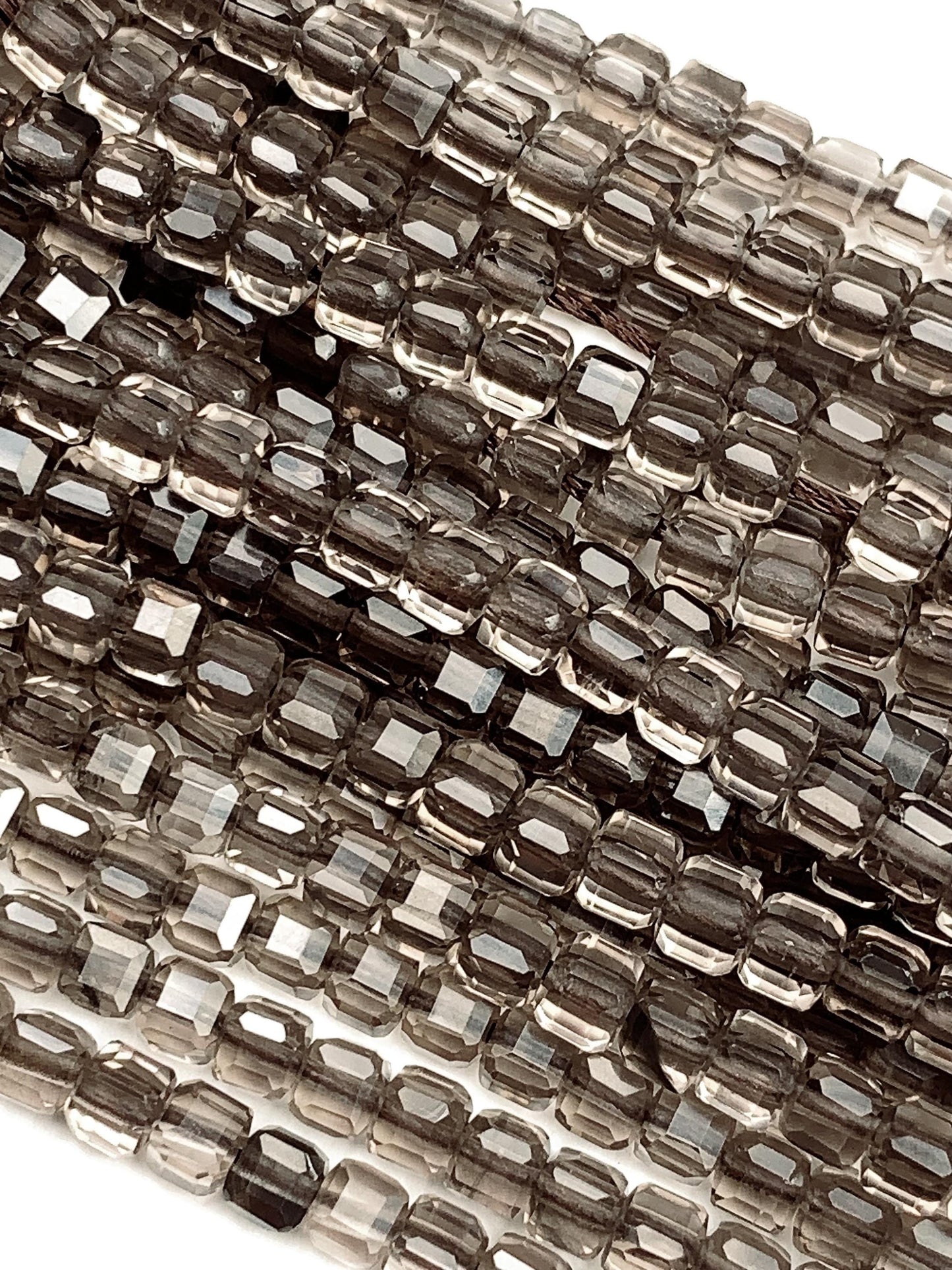 AAA Ice Smoky Obsidian Beads: 3mm Faceted Cube, 15.5" Strand