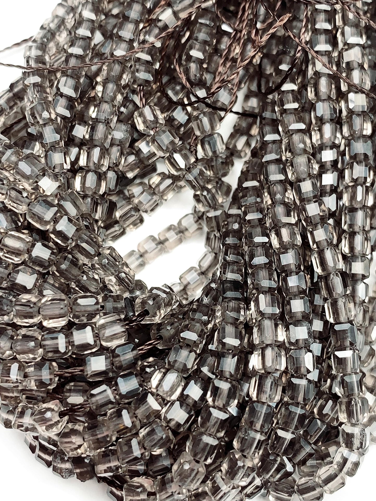 AAA Ice Smoky Obsidian Beads: 3mm Faceted Cube, 15.5" Strand
