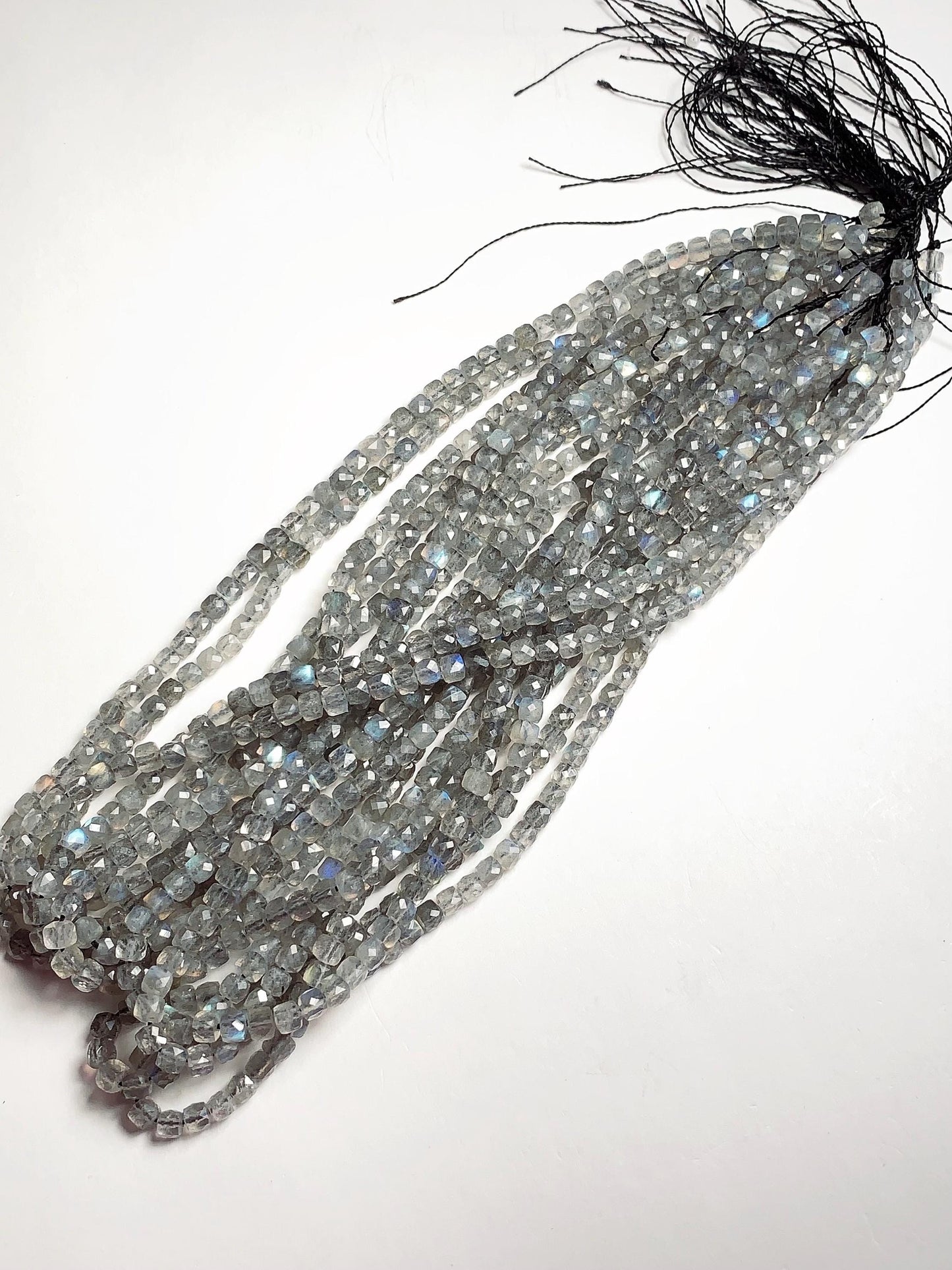 Blue Gray Labradorite Faceted Cube Beads: Natural Gemstone Strand (4.5mm+)