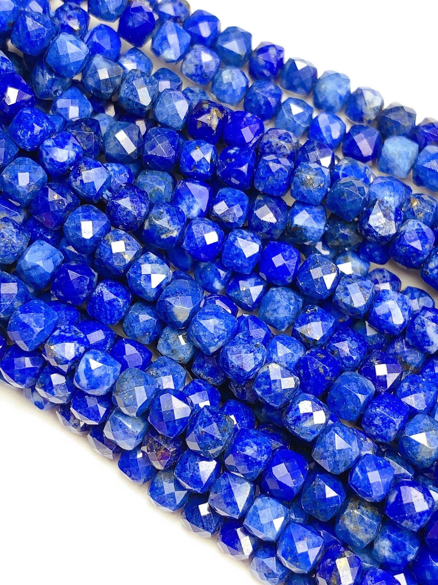 4.5mm+ No Dyed Natural Blue  lapis lazuli Faceted Cube Square Beads 15.5" Strand