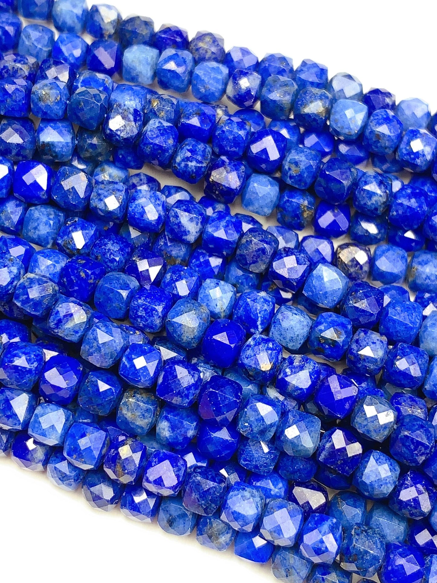 4.5mm+ No Dyed Natural Blue  lapis lazuli Faceted Cube Square Beads 15.5" Strand