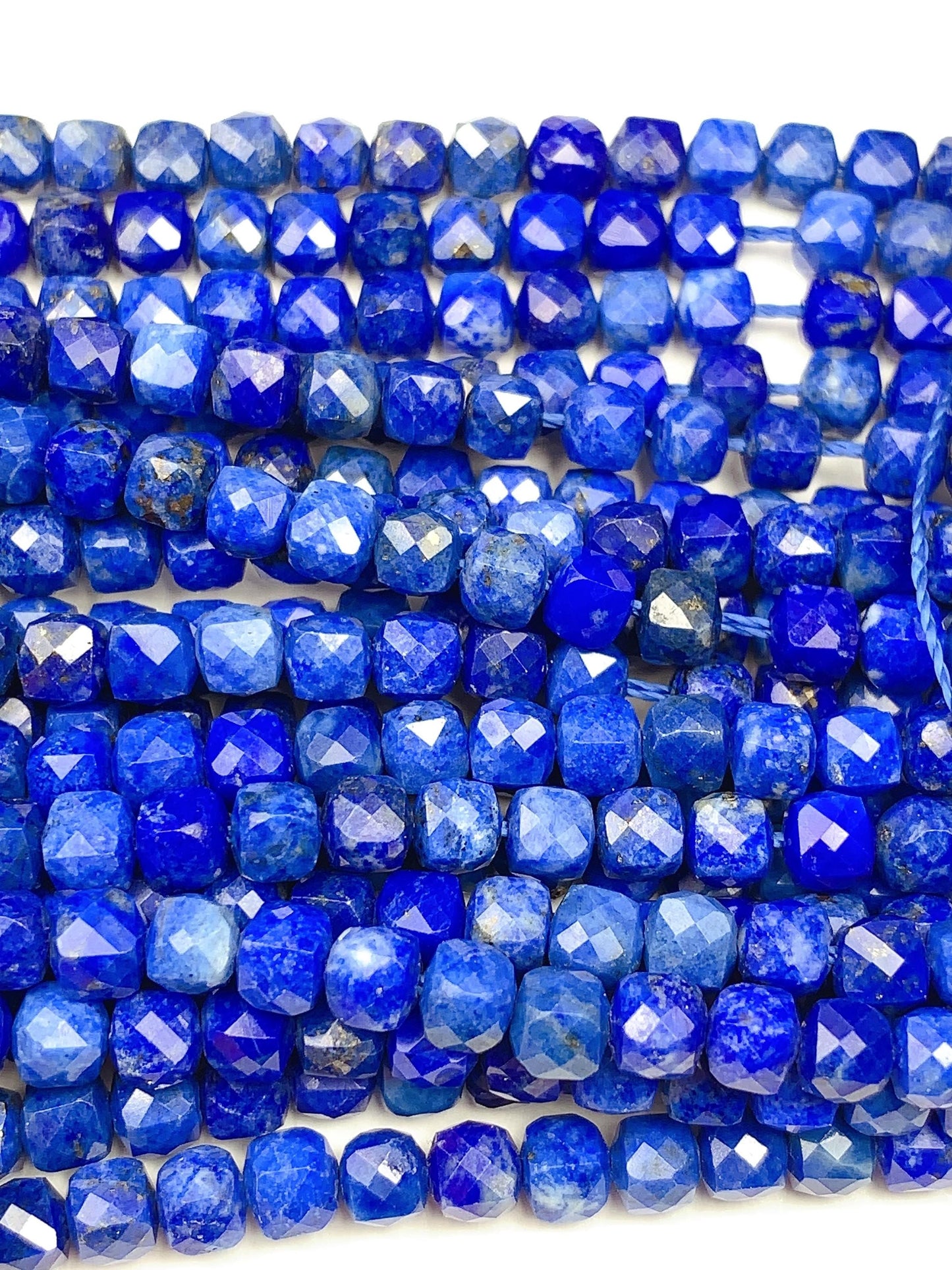 4.5mm+ No Dyed Natural Blue  lapis lazuli Faceted Cube Square Beads 15.5" Strand
