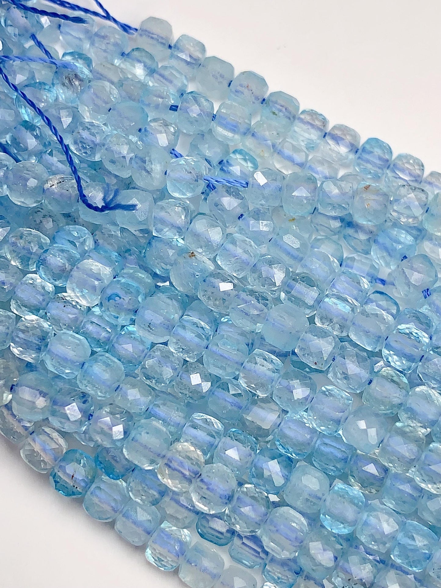 4mm+ good quality Genuine Natural Sky Blue Topaz Faceted Cube Square Beads 15.5" Strand