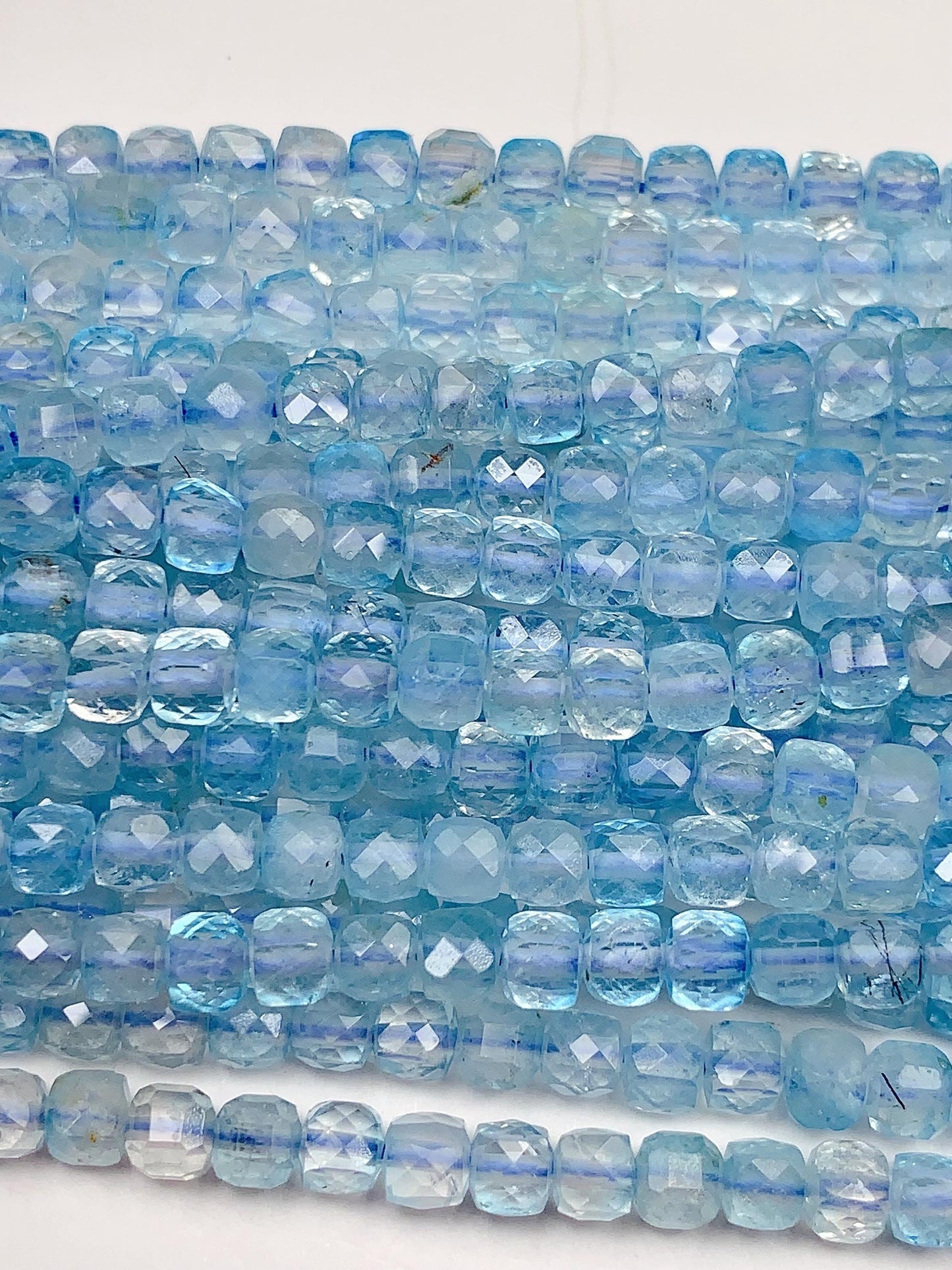 4mm+ good quality Genuine Natural Sky Blue Topaz Faceted Cube Square Beads 15.5" Strand
