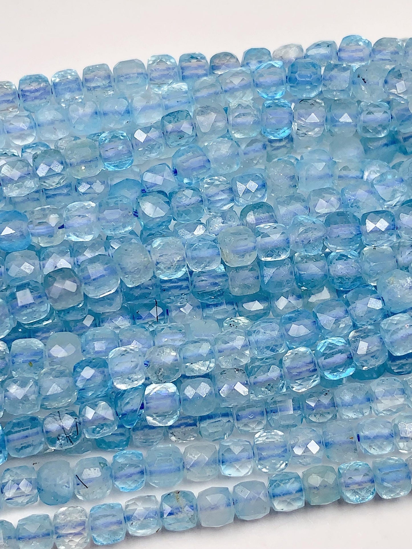 4mm+ good quality Genuine Natural Sky Blue Topaz Faceted Cube Square Beads 15.5" Strand