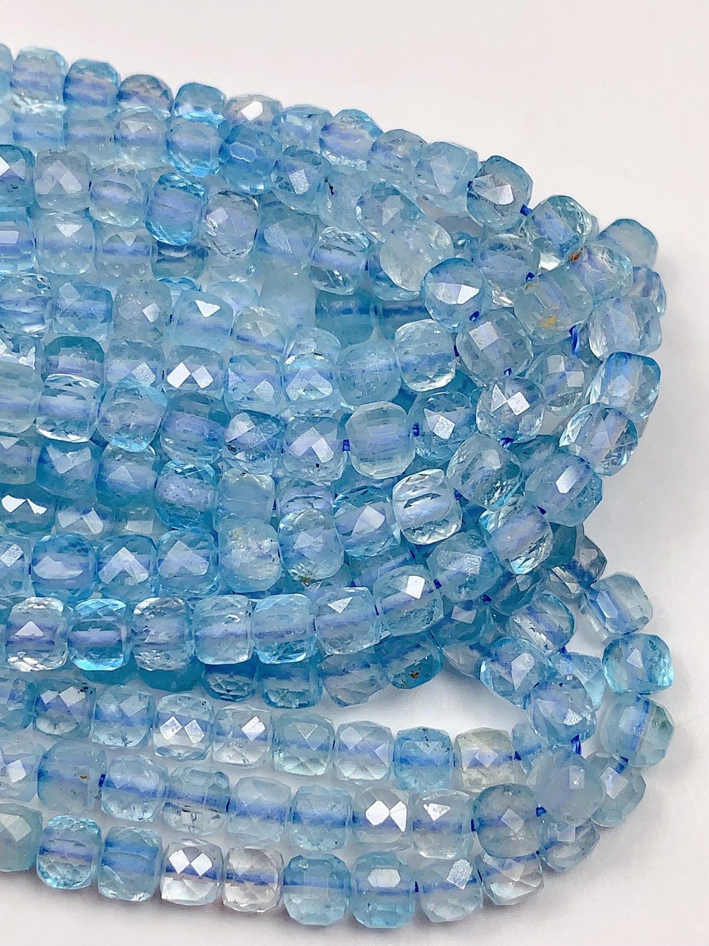 4mm+ good quality Genuine Natural Sky Blue Topaz Faceted Cube Square Beads 15.5" Strand
