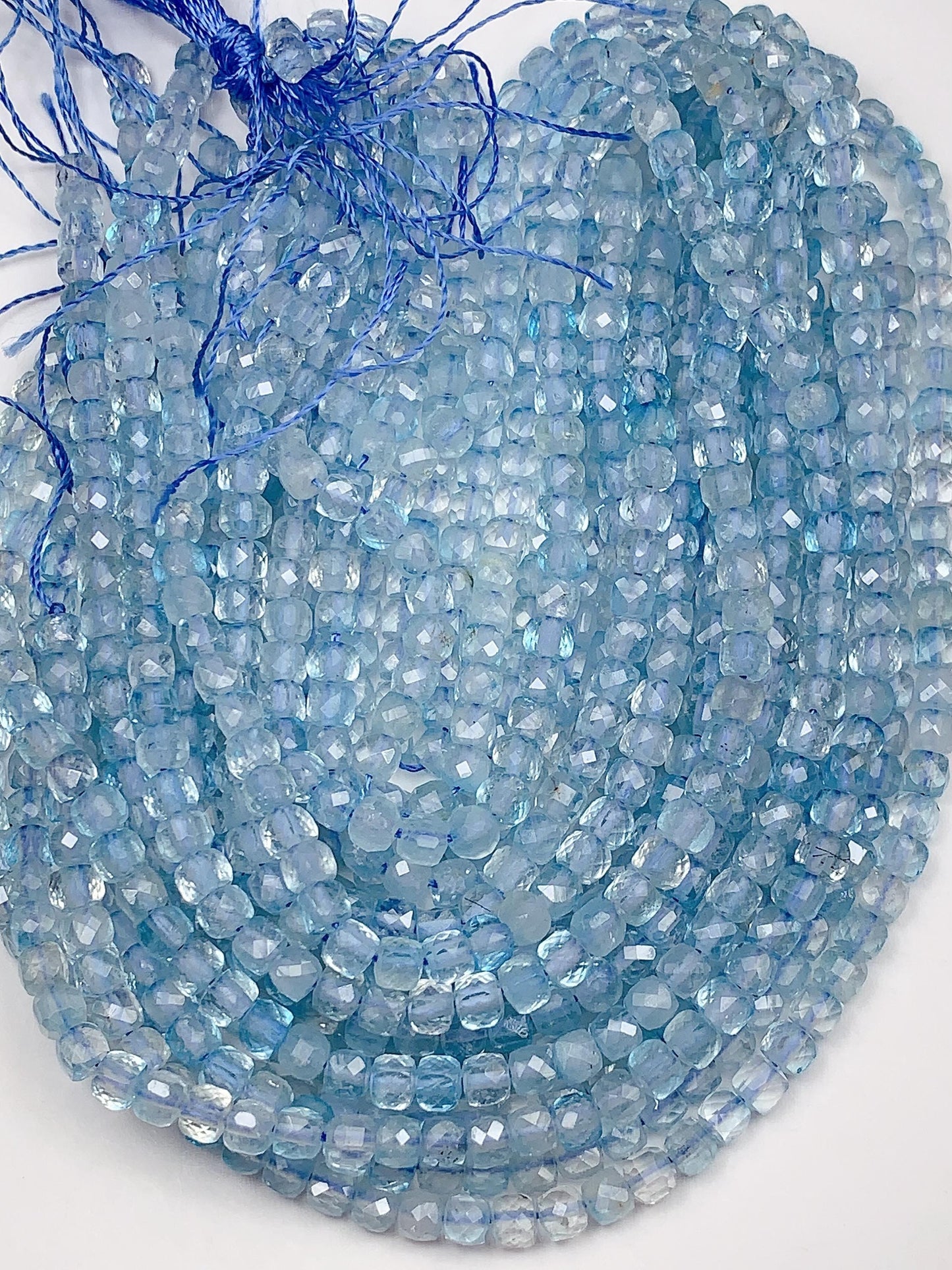 4mm+ good quality Genuine Natural Sky Blue Topaz Faceted Cube Square Beads 15.5" Strand