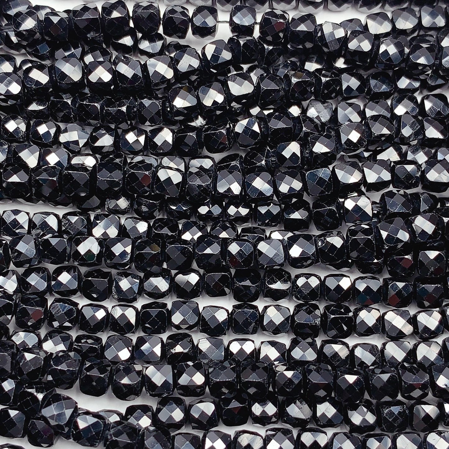 4mm AAA Black Spinel Beads: Faceted Cube Square, 15.5" Strand